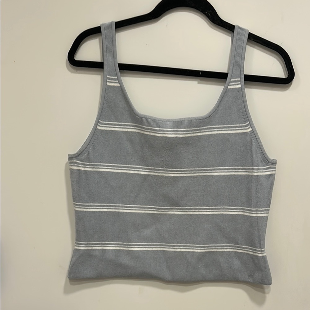 Aritzia Babaton Blue Cropped Sculpt Knit Squareneck Tank